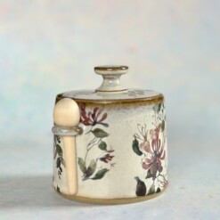 Handcrafted Ceramic Lidded Jar with Spoon – Honeysuckle + Birchlight | Windsong Collection