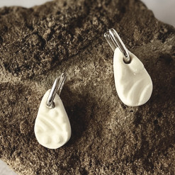 Handcrafted Porcelain Earrings – White Textured Mini Teardrops