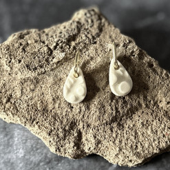 Handcrafted Porcelain Earrings – White Textured Mini Teardrops