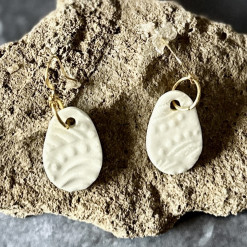 Handcrafted Porcelain Earrings – White Textured teardrop