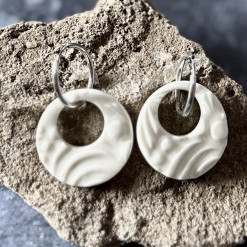 Handcrafted Porcelain Earrings – White Textured Circle