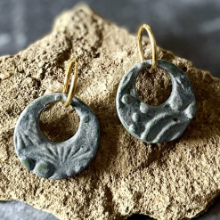 Handcrafted Porcelain Earrings – Denim Blue Textured Circle