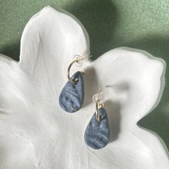 Handcrafted Porcelain Earrings – Denim Blue Textured Mini Teardrops