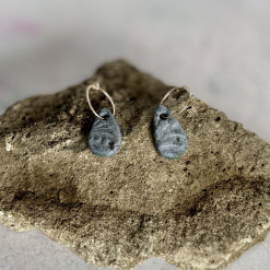Handcrafted Porcelain Earrings – Denim Blue Textured Mini Teardrops