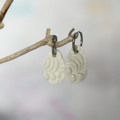 Handcrafted Porcelain Earrings – White Textured Teardrops