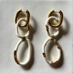 Double Porcelain Link Drop Earrings – Metallic Leaf