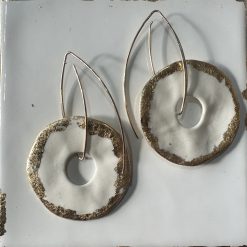 Porcelain Disc Drop Earrings – Metallic Leaf