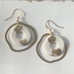 Porcelain Disc Drop Earrings – Metallic Leaf