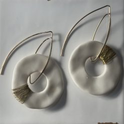 Porcelain Disc Drop Earrings – Gold-Tone Wire Detail