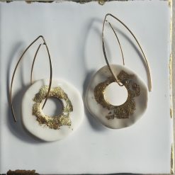 Porcelain Disc Drop Earrings – Metallic Leaf