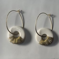 Porcelain Disc Drop Earrings – Gold-Tone Wire Detail