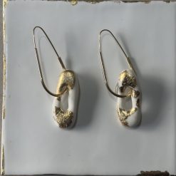 Porcelain Drop Earrings – Metallic Leaf