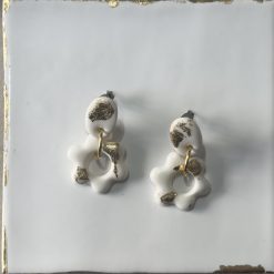 Alternative view of Porcelain Flower Drop Earrings – Metallic Leaf