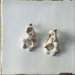 Porcelain Flower Drop Earrings – Metallic Leaf